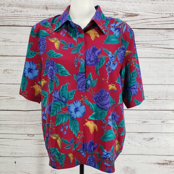 Alfred Dunner Multicolor Floral Butterfly Half Button Top Size 16 - Picture 2 of 13